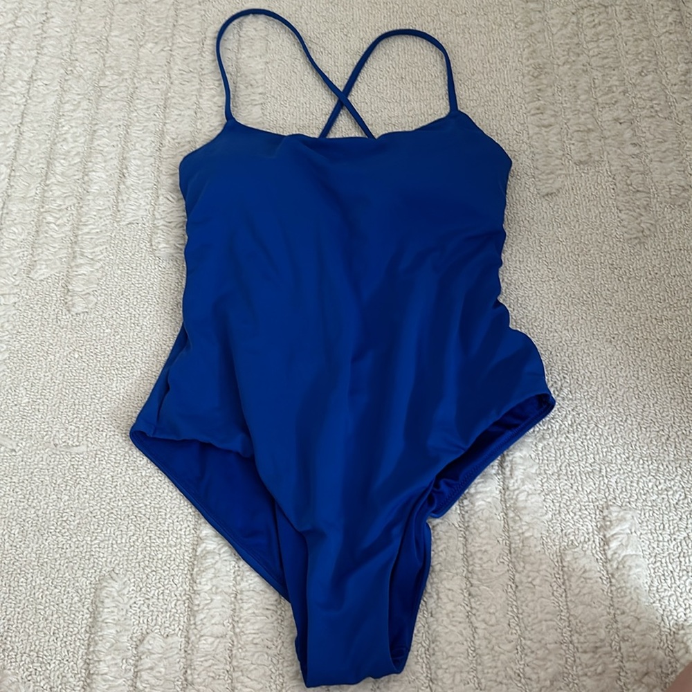 Women’s blue one piece swimsuit